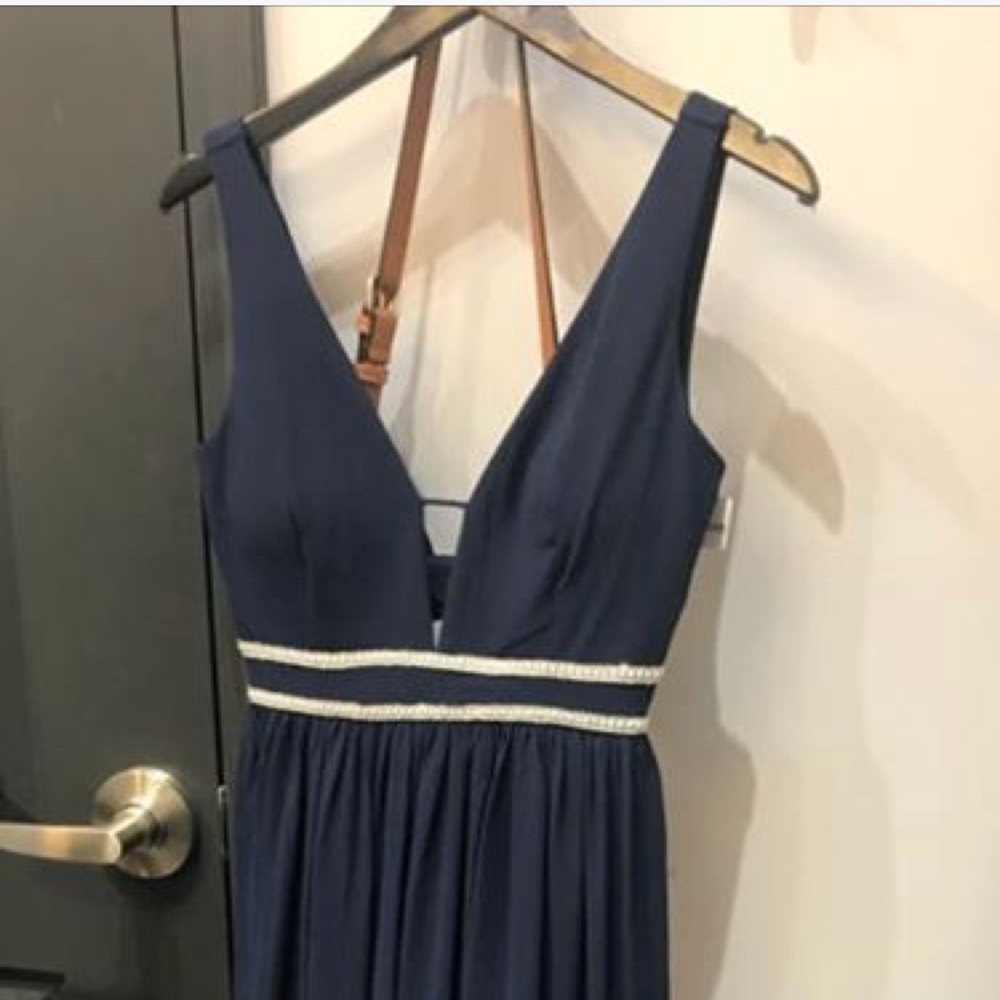 Long navy blue formal gown